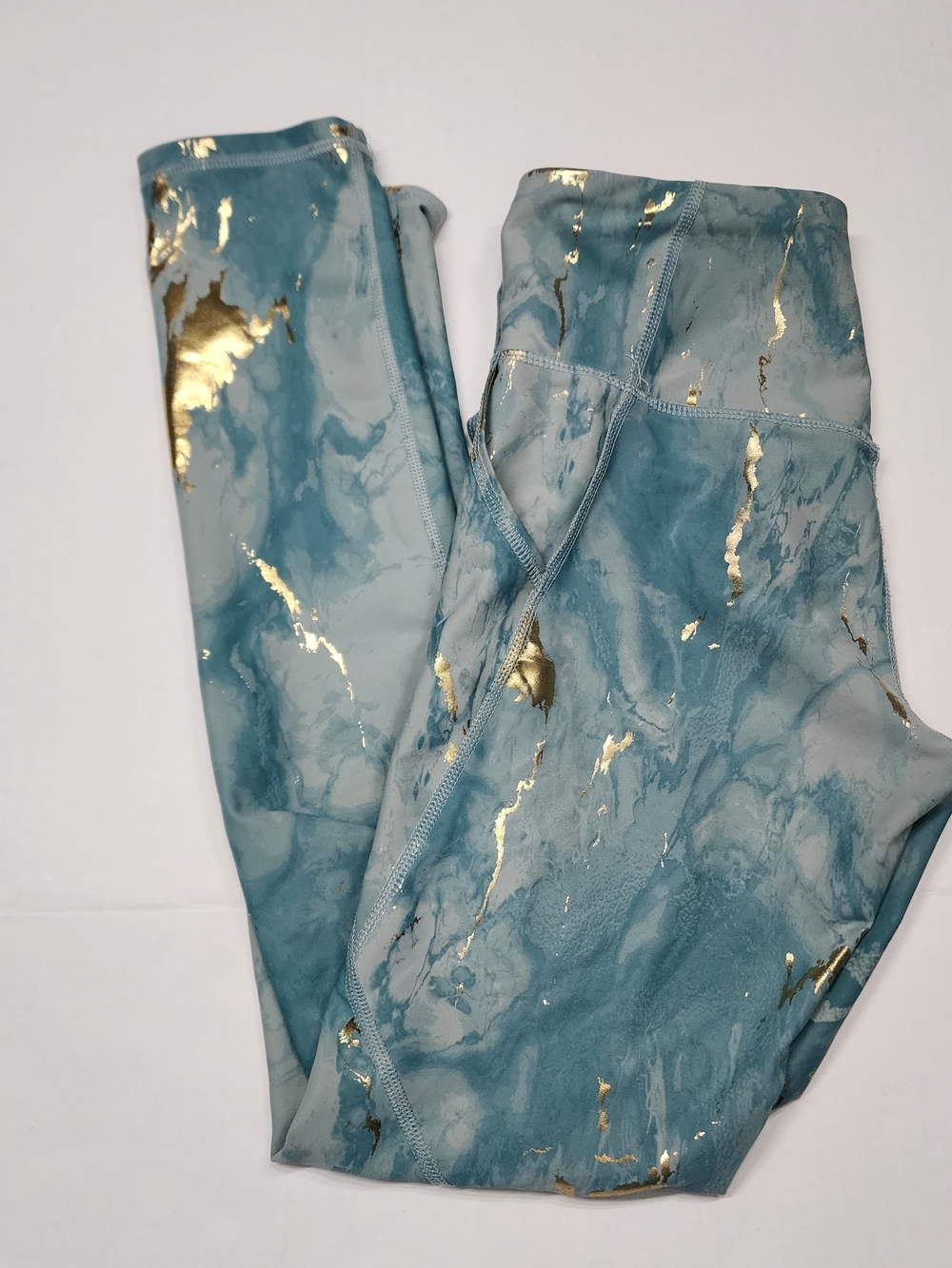 Old Navy Leggings Girl Size XL 14-16 Athletic Capri Yoga Blue Gold Artsy Tie Dye